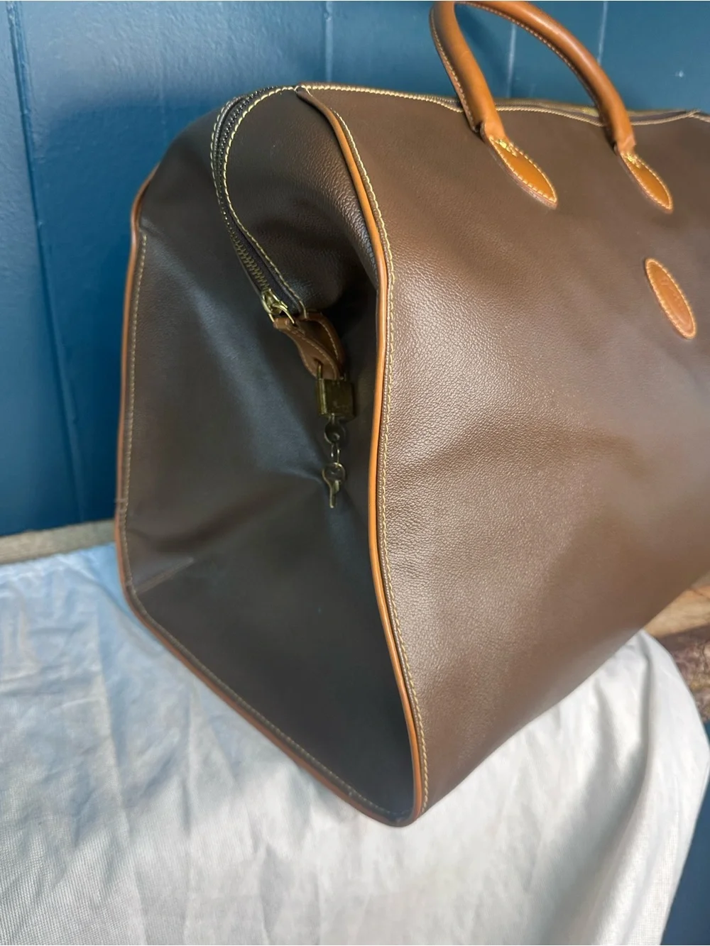 Vintage Brown Trussardi Collezione Crespo Boston Duffle Travel Bag Made In Italy